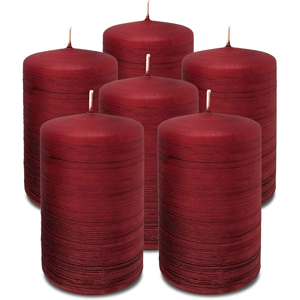Hyoola Brushed Metallic Pillar Candles 6 Pack Red Pillar Candles
